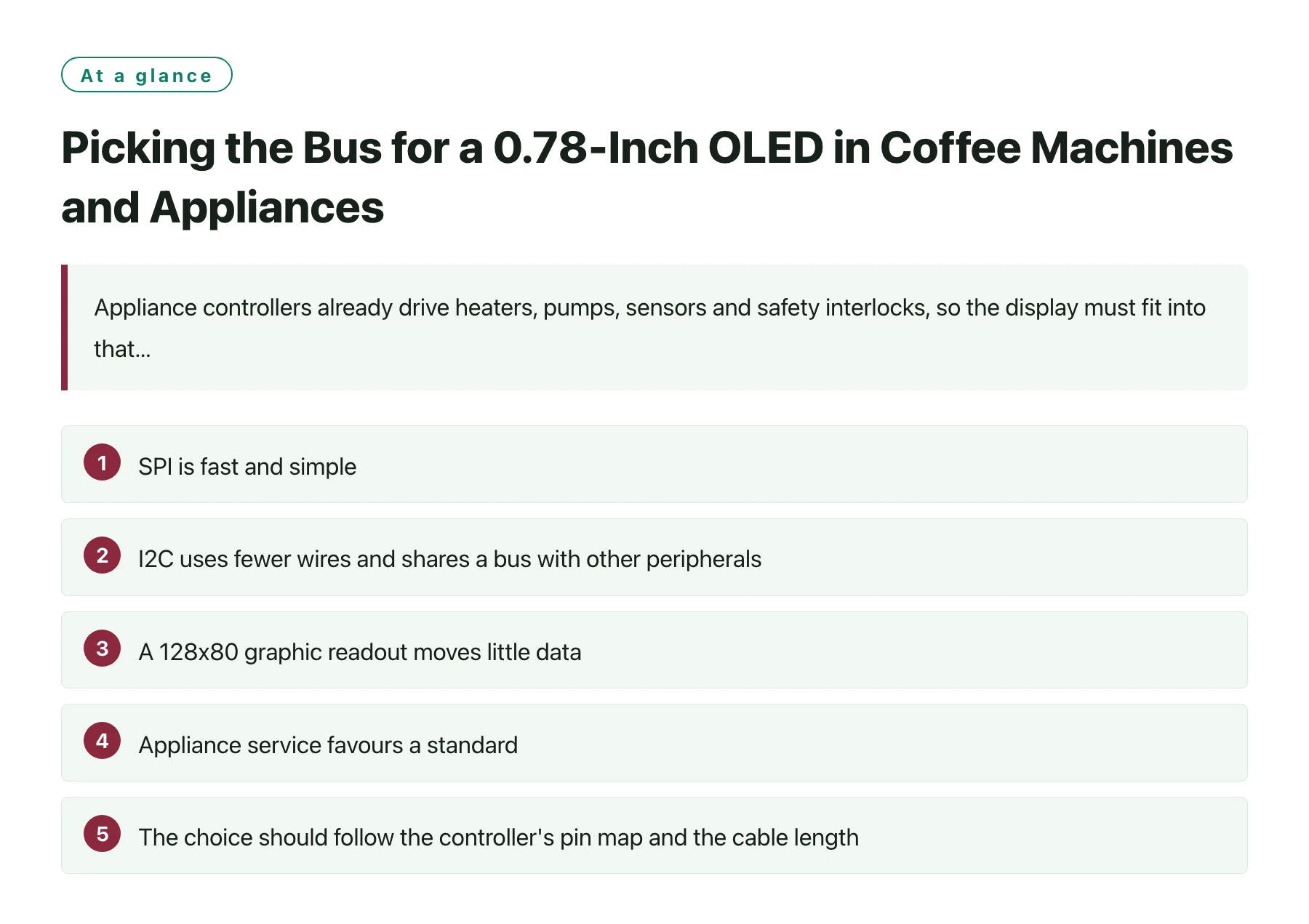 Picking the Bus for a 0.78-Inch OLED in Coffee Machines and Appliances——全文要点速览